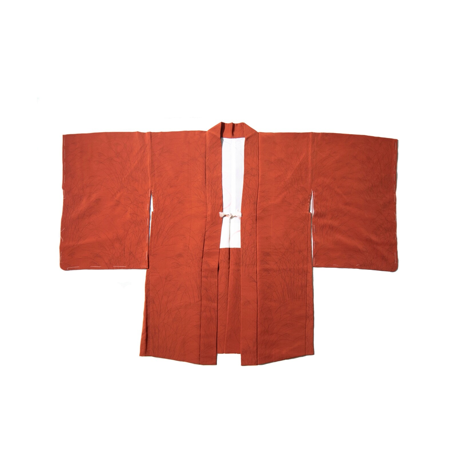 dark orange silver grass hand painted silk antique short kimono haori MOMOZONO