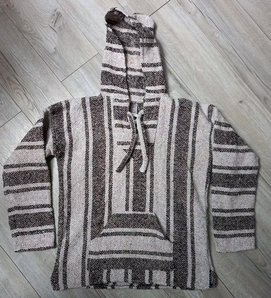 Mexican Pullover Poncho Hippie Tan Size S ? (See Pictures) Unisex GUC