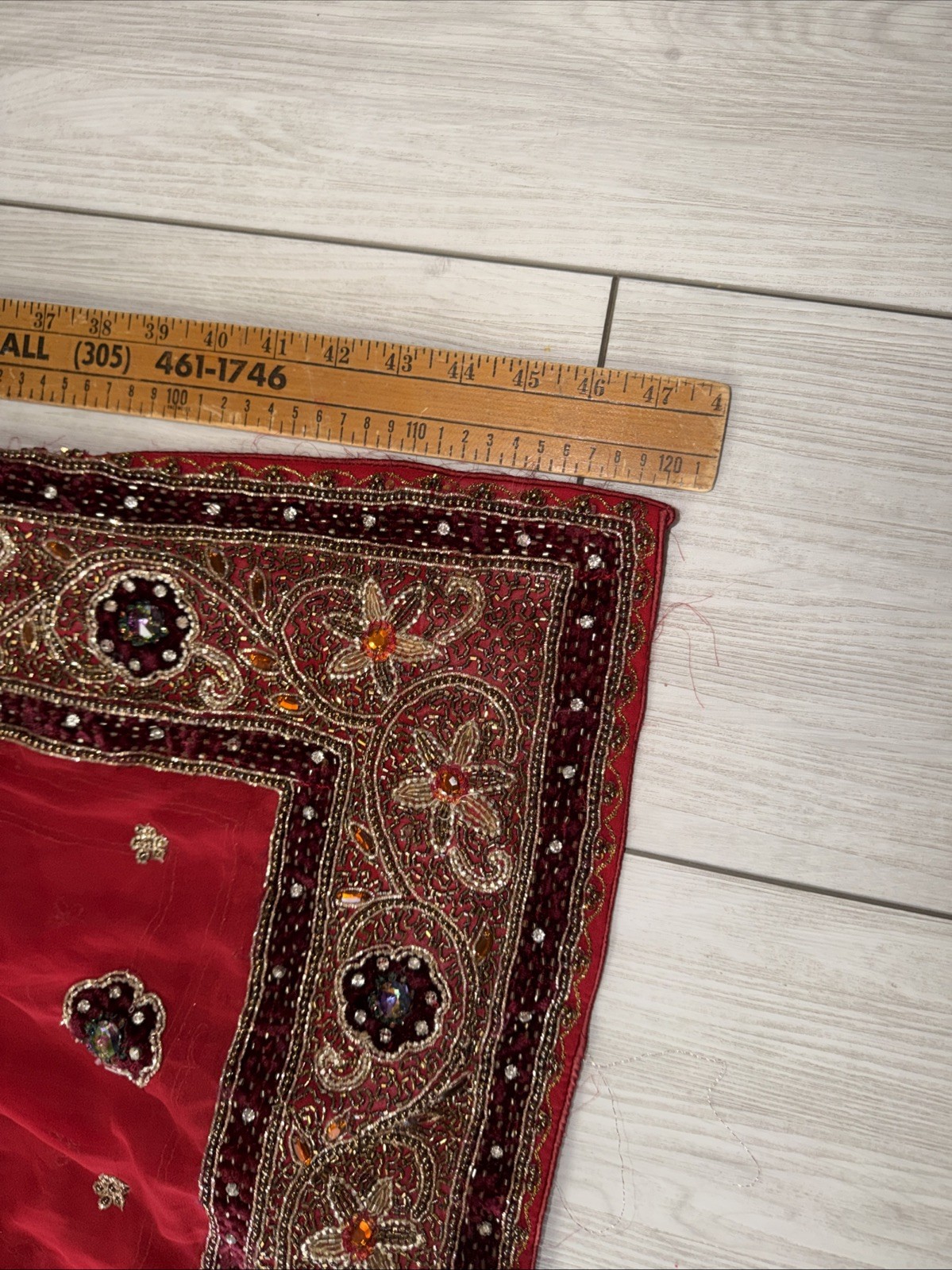 Vintage Heavy Red Bridal Lehenga Skirt & Dupatta Set Hand Embroidered Beaded Zar