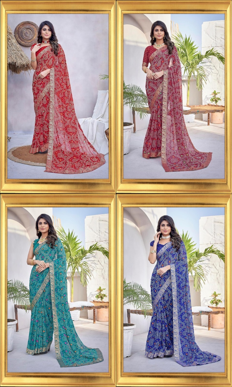 Women’s Trendy Printed Jacquard Lace Georgette Saree with Blouse Material