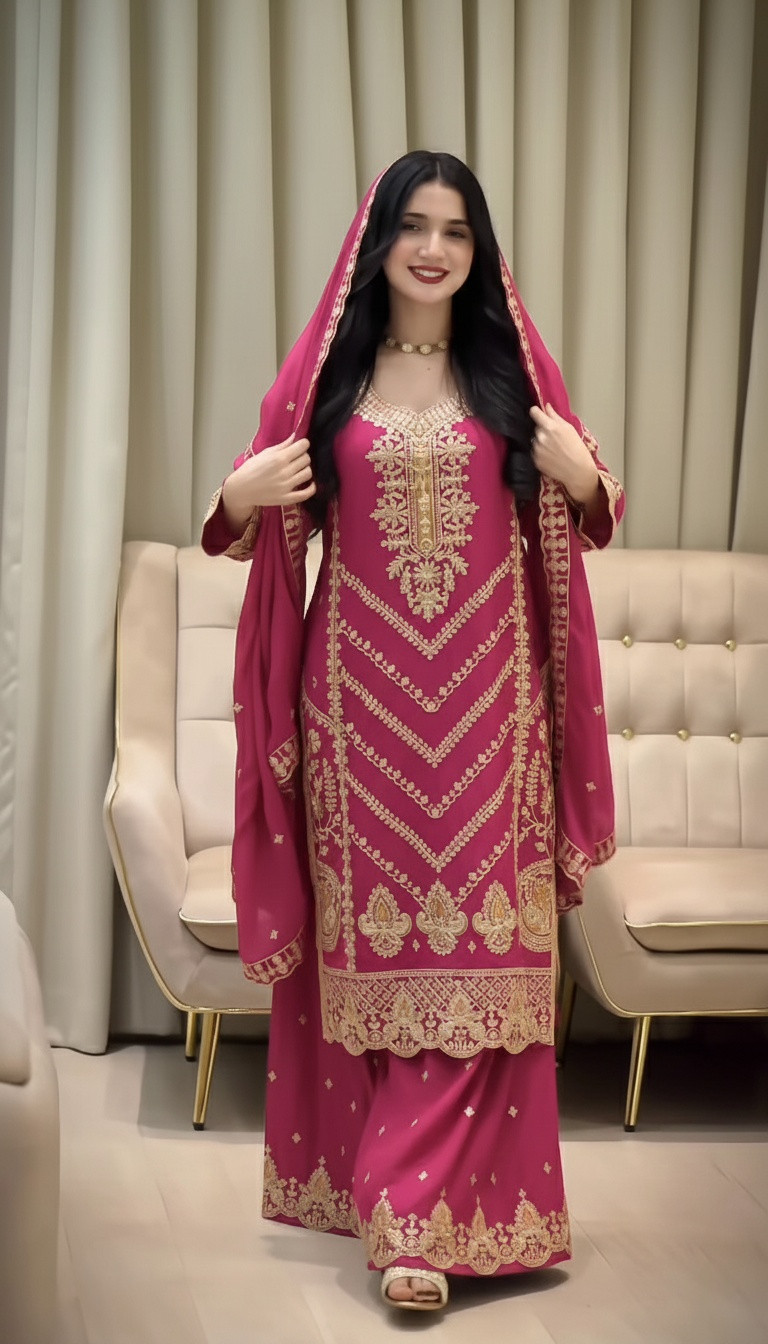 Luxury Embroidered Silk Kameez Suit Dupatta Salwar Wedding Festive Ethnic
