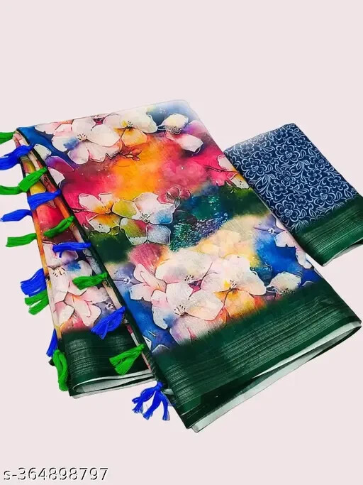 Women’s Linen Cottan Saree with Running Blouse Piece