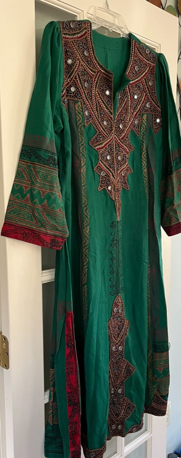 Green Embellished Kurta Tunic Dress, Long Sleeve Pullover, Size Large?