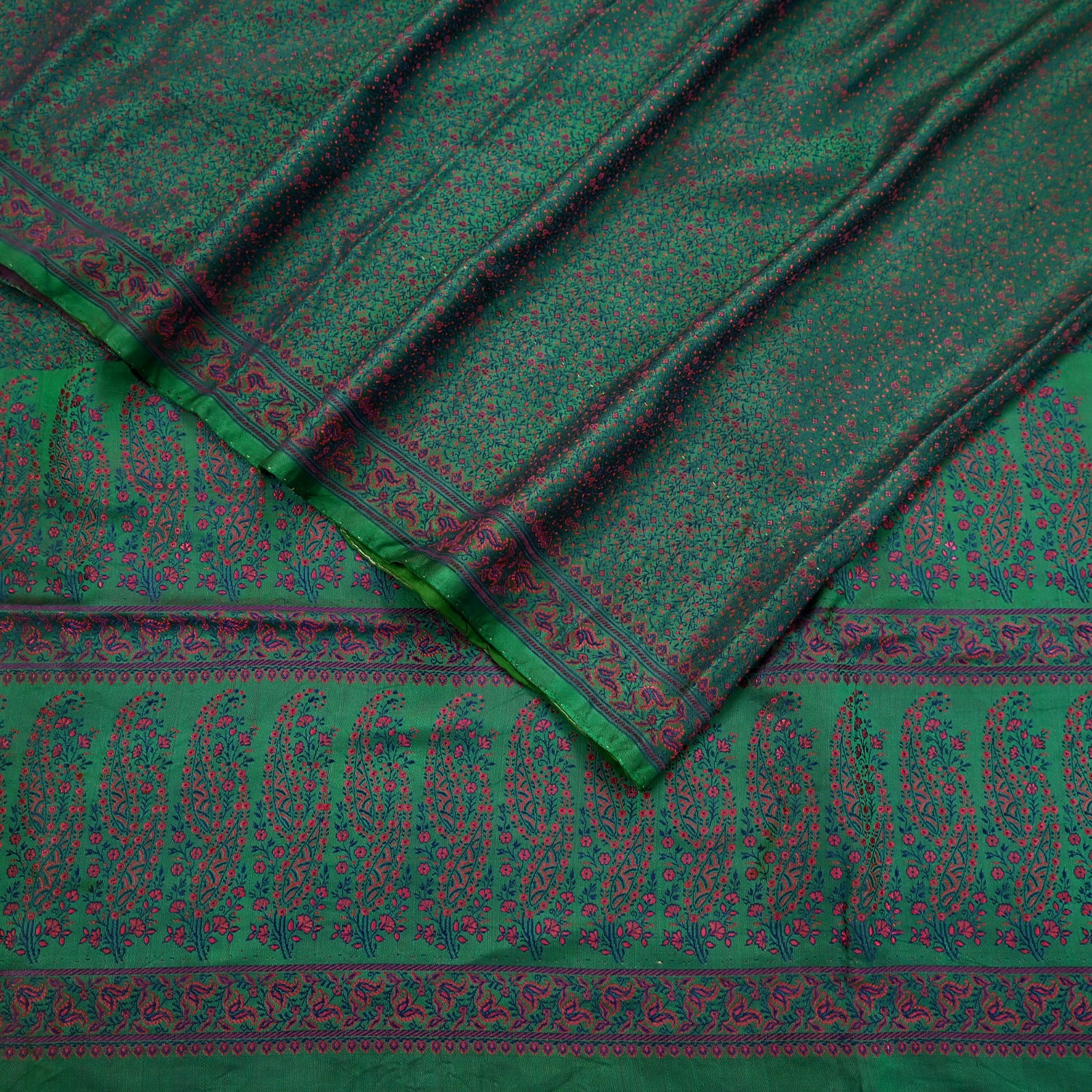 Vintage Green Banarasi Silk Saree Pure Satin Silk Handwoven Tanchoi Fabric 5yard