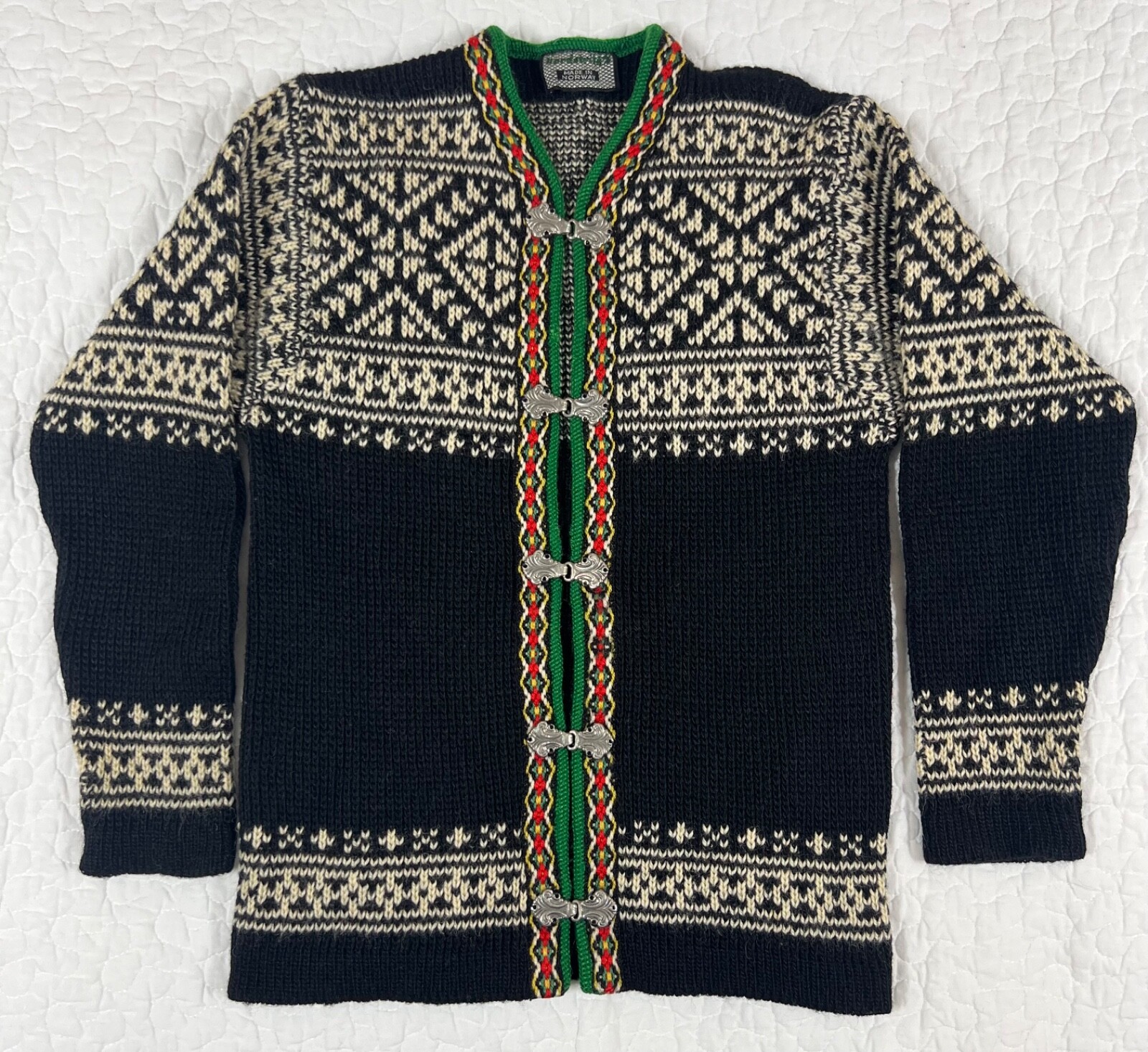Nordic Sweater Nordstrikk Wool Pewter Clasp Black Norway Vintage Small?