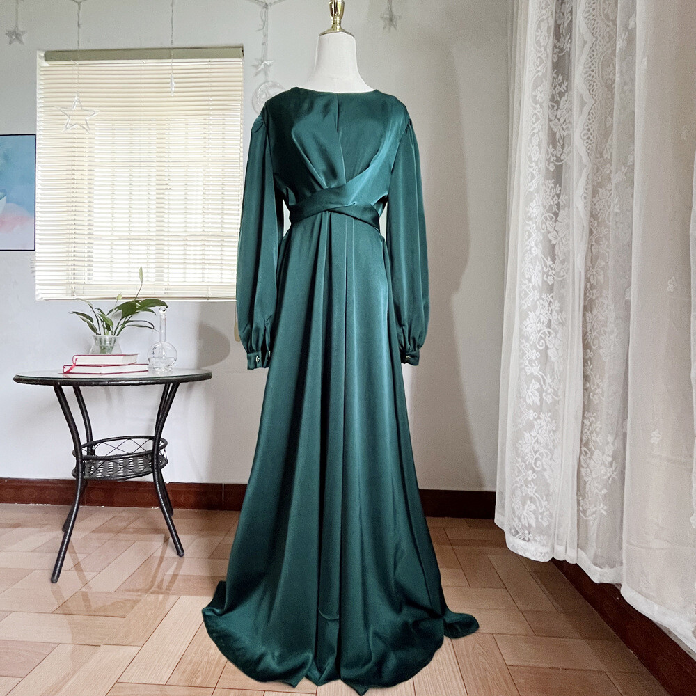 Eid Mubarak Satin Abayas Women Muslim Maxi Dress Islamic Clothing Dubai