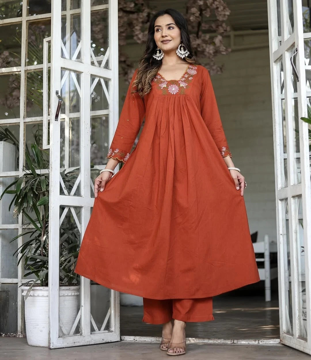 Indian Anarkali Gown Long Designer Rayon Dress with Dupatta