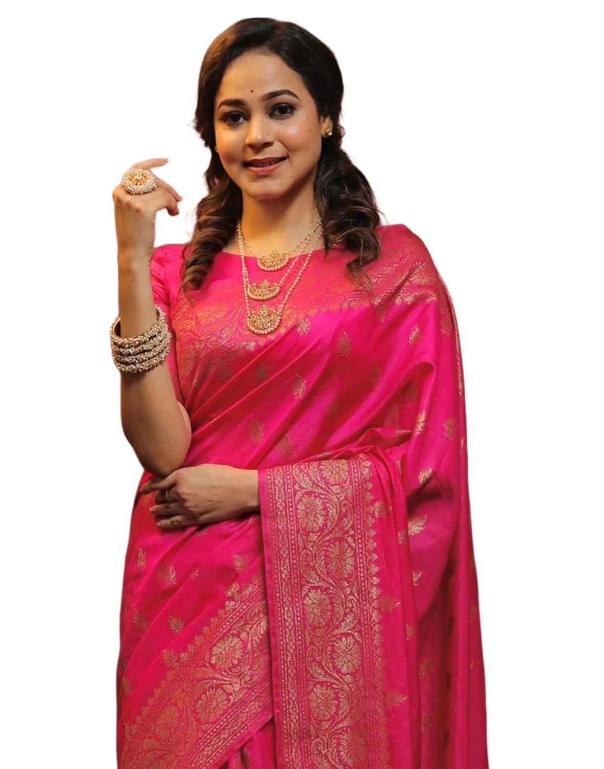 Women’s Banarasi Silk Kanjivaram Jacquard Saree With Unstitched Blouse Piece