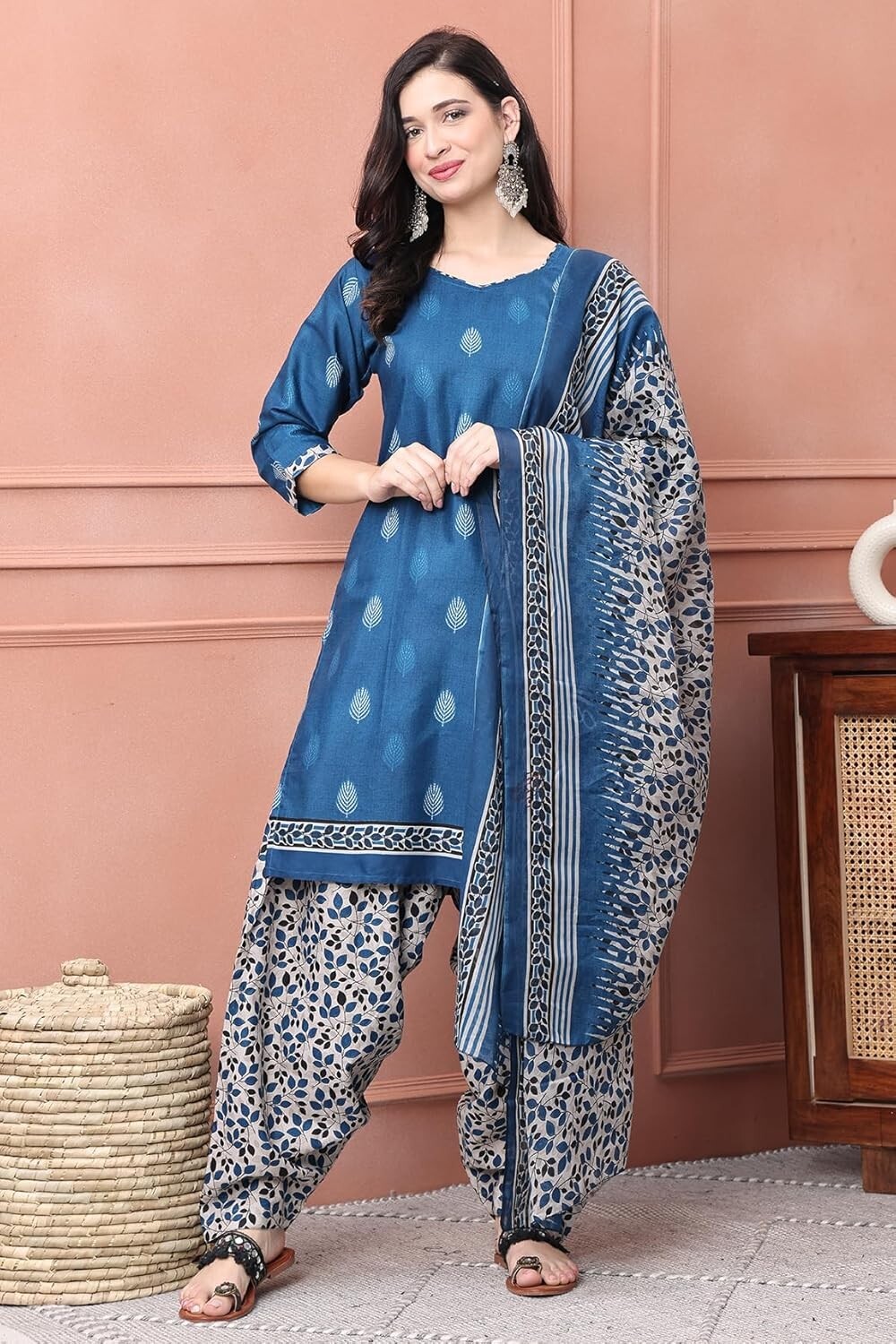 Women’s Cotton Blend Printed Ready To Wear Patiala Salwar Suit