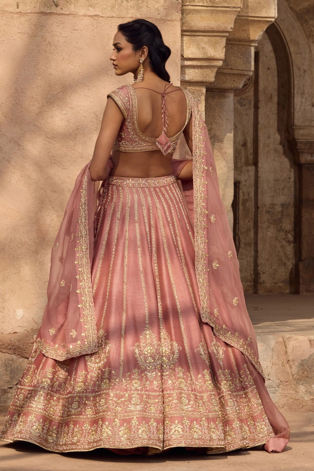 Reception Party Wear Pink Fancy Fabric Lehenga choli for Bride