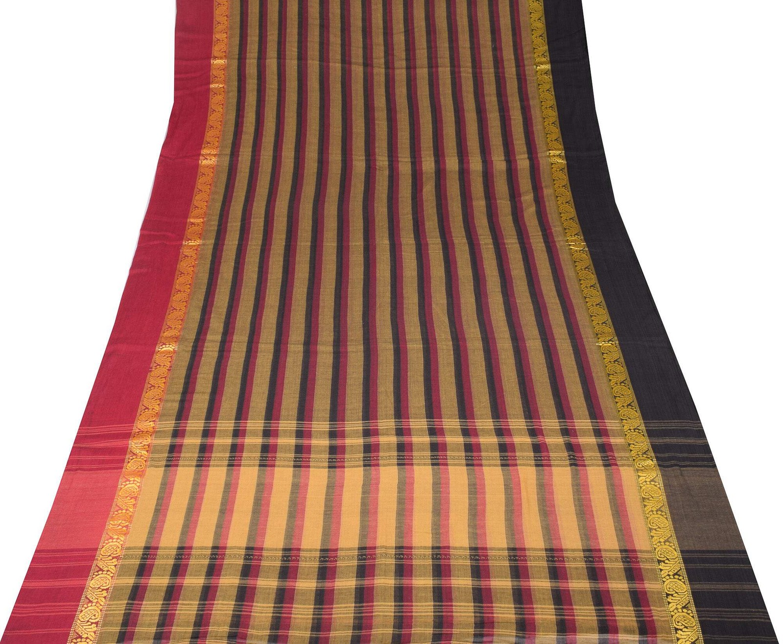 Sushila Vintage Pure Cotton Saree Stripes Woven Multi-Color Soft Sari Craft Fabr