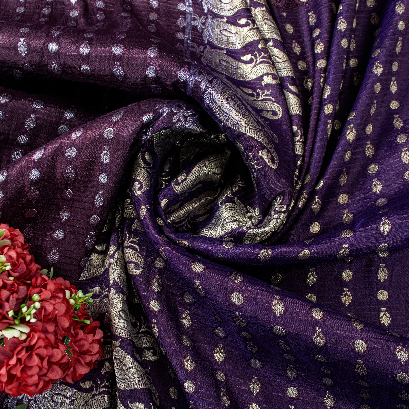 Sanskriti Vintage Purple Pure Satin Sarees Banarasi Brocade Zari Handwoven 4.5Yd