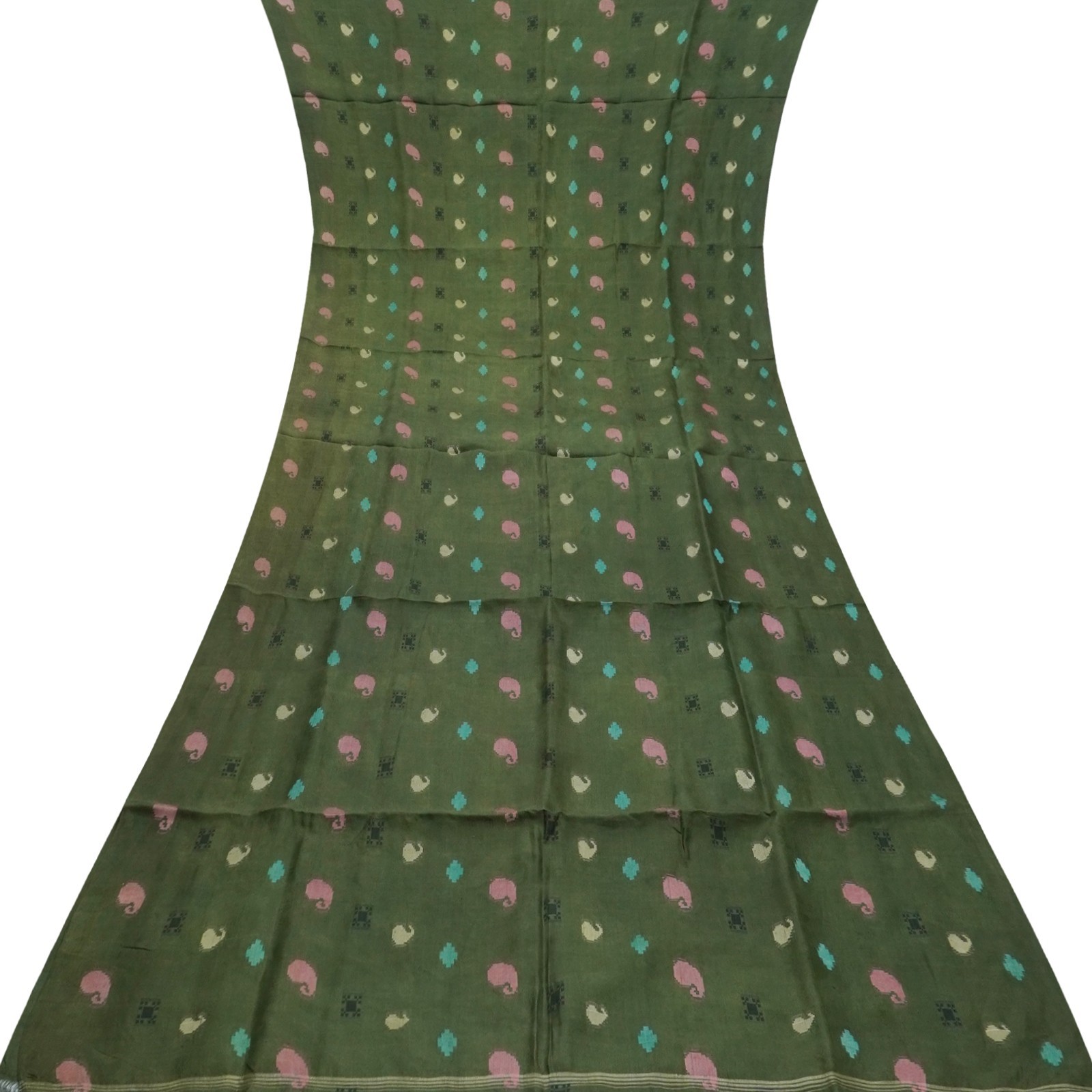 Namaste Vintage Green Sarees 100% Pure Silk Handloom Sari 5YD Decor Craft Fabric