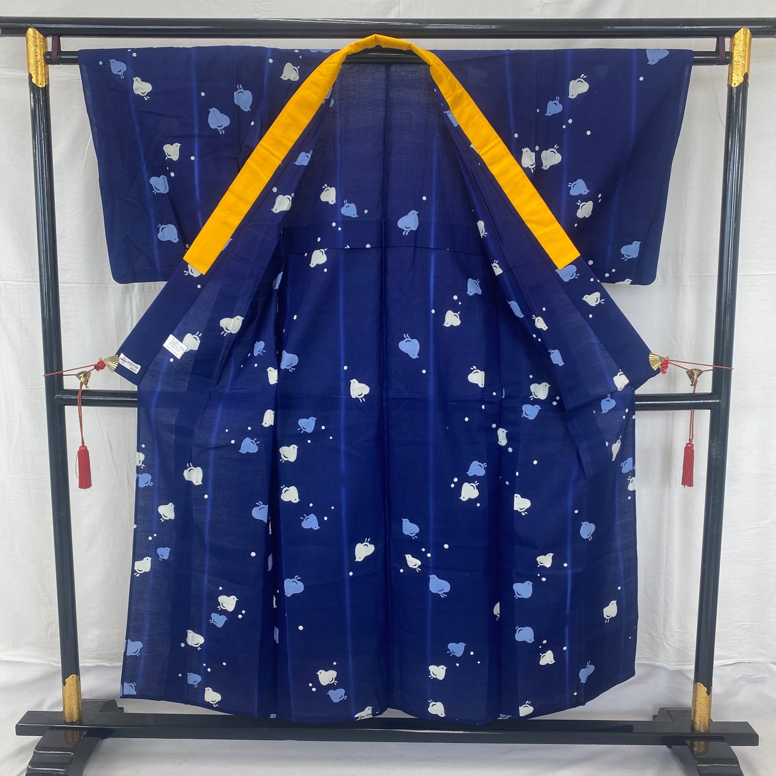 Japanese Vintage Kimono Cotton Blue No Lining Traditional Authentic Length 59 in