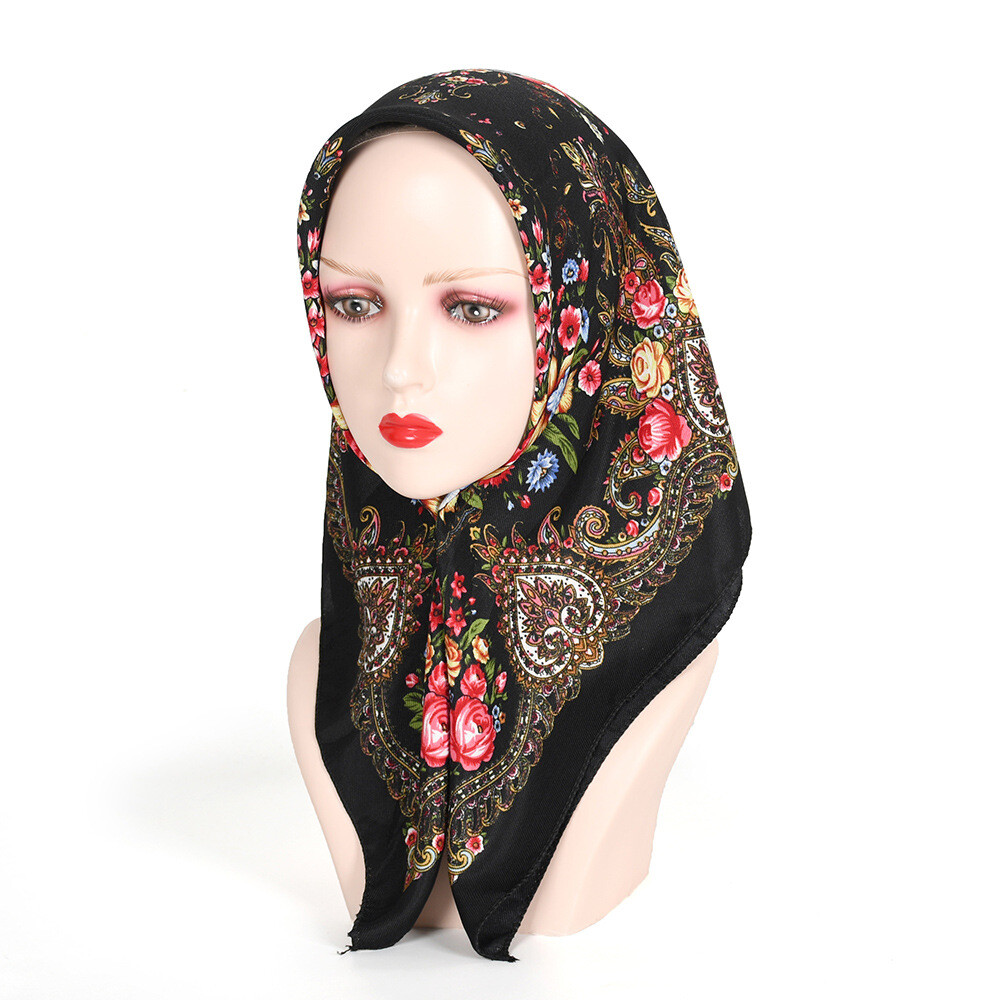 Women Boho Flowers Square Scarf Printed Shawls Headwrap Bandanas 70*70cm