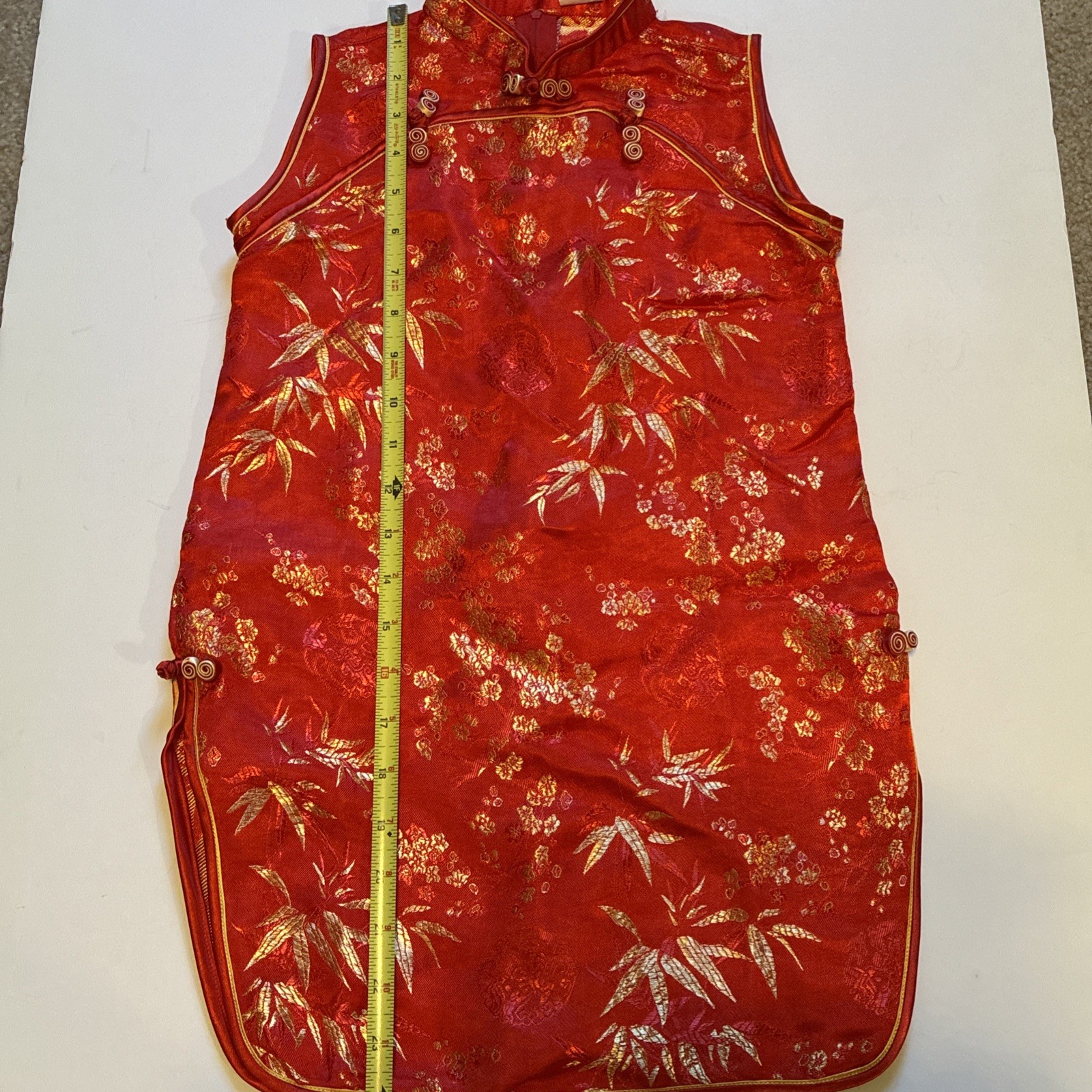 Chinese Cheongsam Dress Childs Size 7 Traditional Qipao Party Retro Red Gold