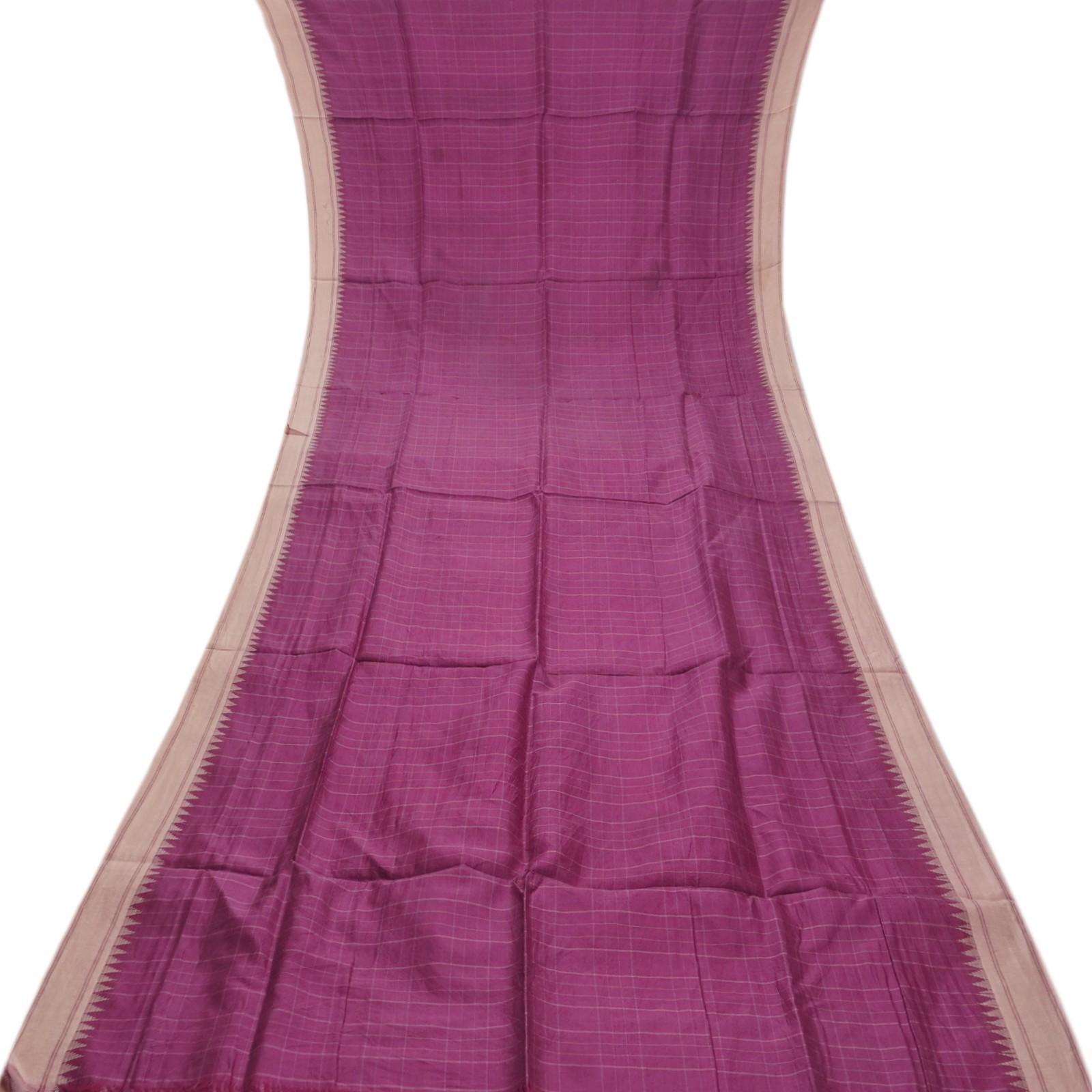 Namaste Vintage Purple Sarees 100% Pure Silk Woven Checks Sari 5YD Craft Fabric