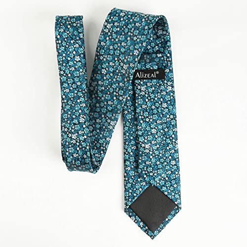 Mens 3.15inches Exquisite Floral Tie with Small Flower A142-black/ Teal/ White