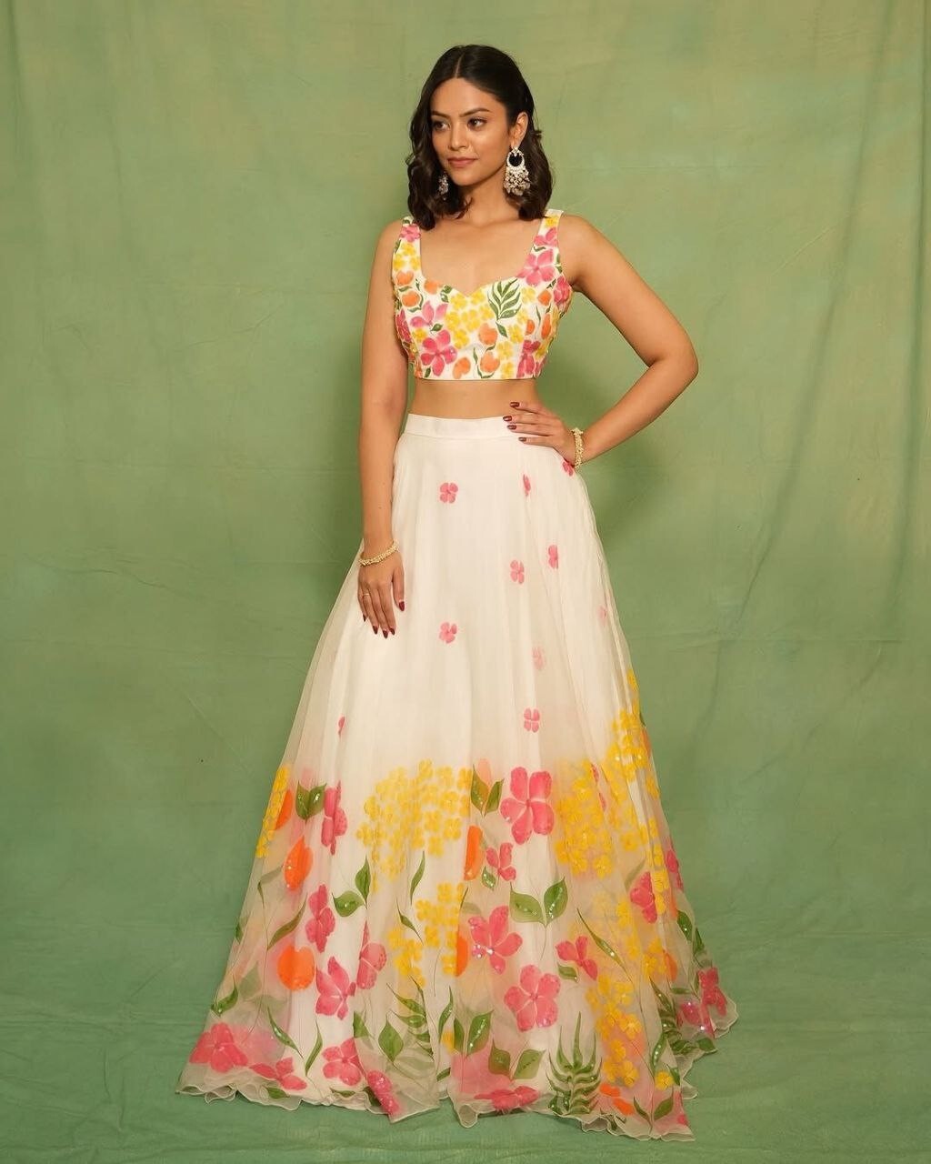 LATEST NEW WHITE TABBY ORGANZA SILK LEHENGA CHOLI WITH DUPATTA FOR FUNCTION