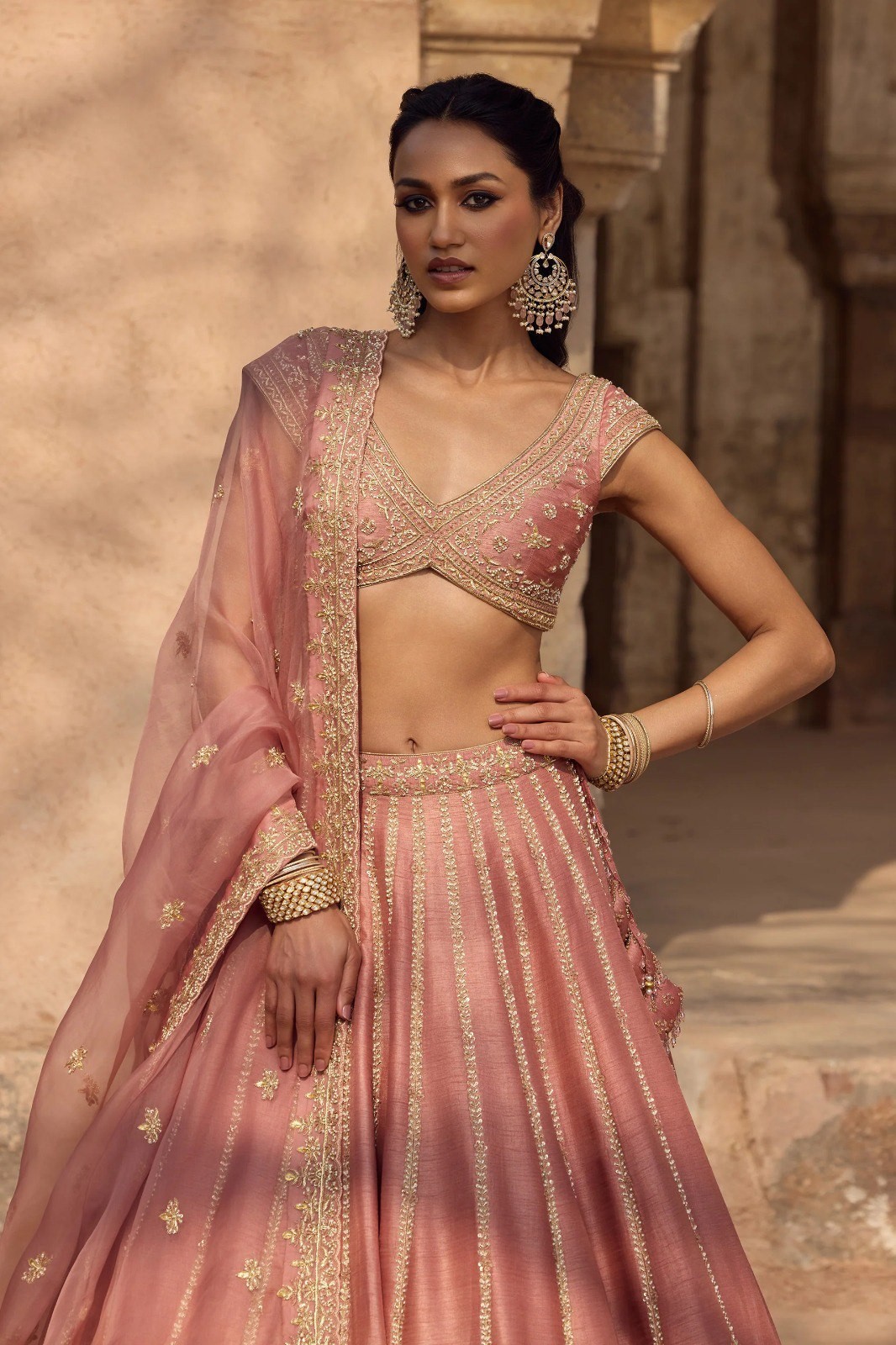 Reception Party Wear Pink Fancy Fabric Lehenga choli for Bride