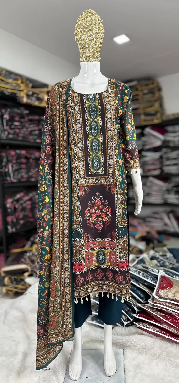 Traditional 3-Piece Floral Print with Tassels, Embroidered Lawn Suit