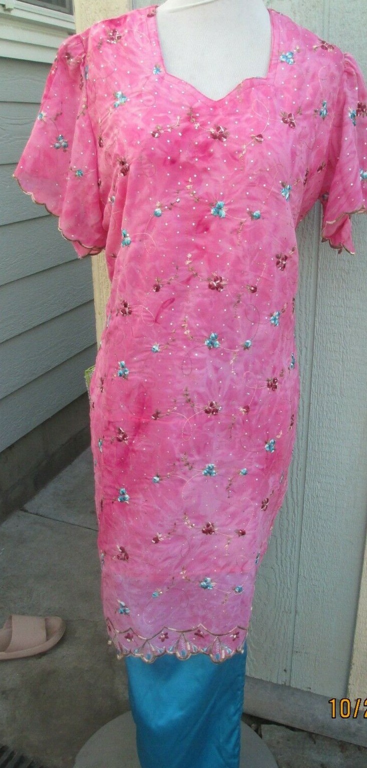 beautiful flower embroidery polyzoa pant kameez material chiffon Size XL 44