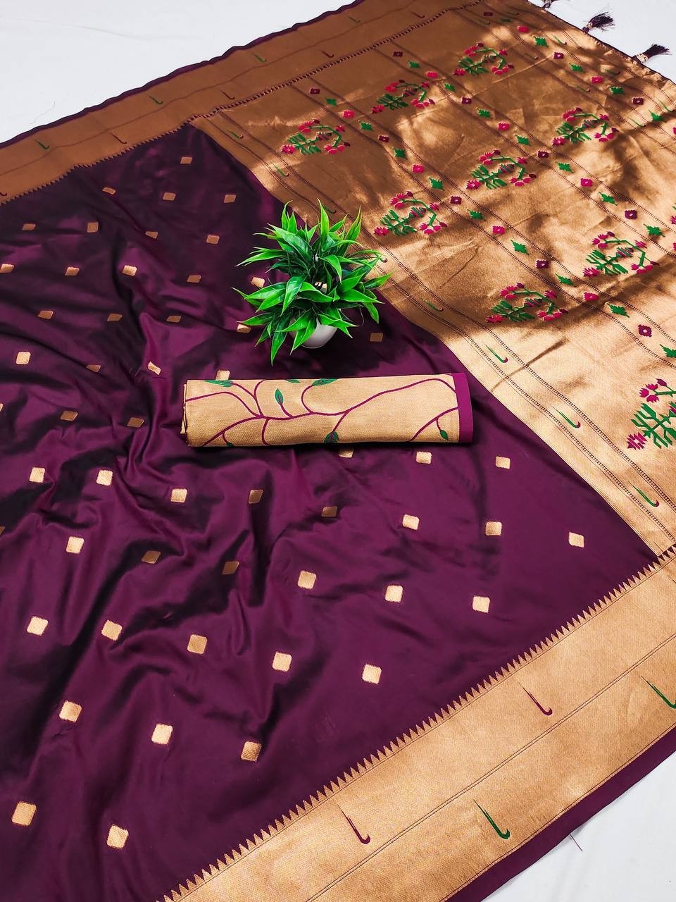 Stunning Designer Soft Paithani Silk Saree With Blouse For Party & Reception