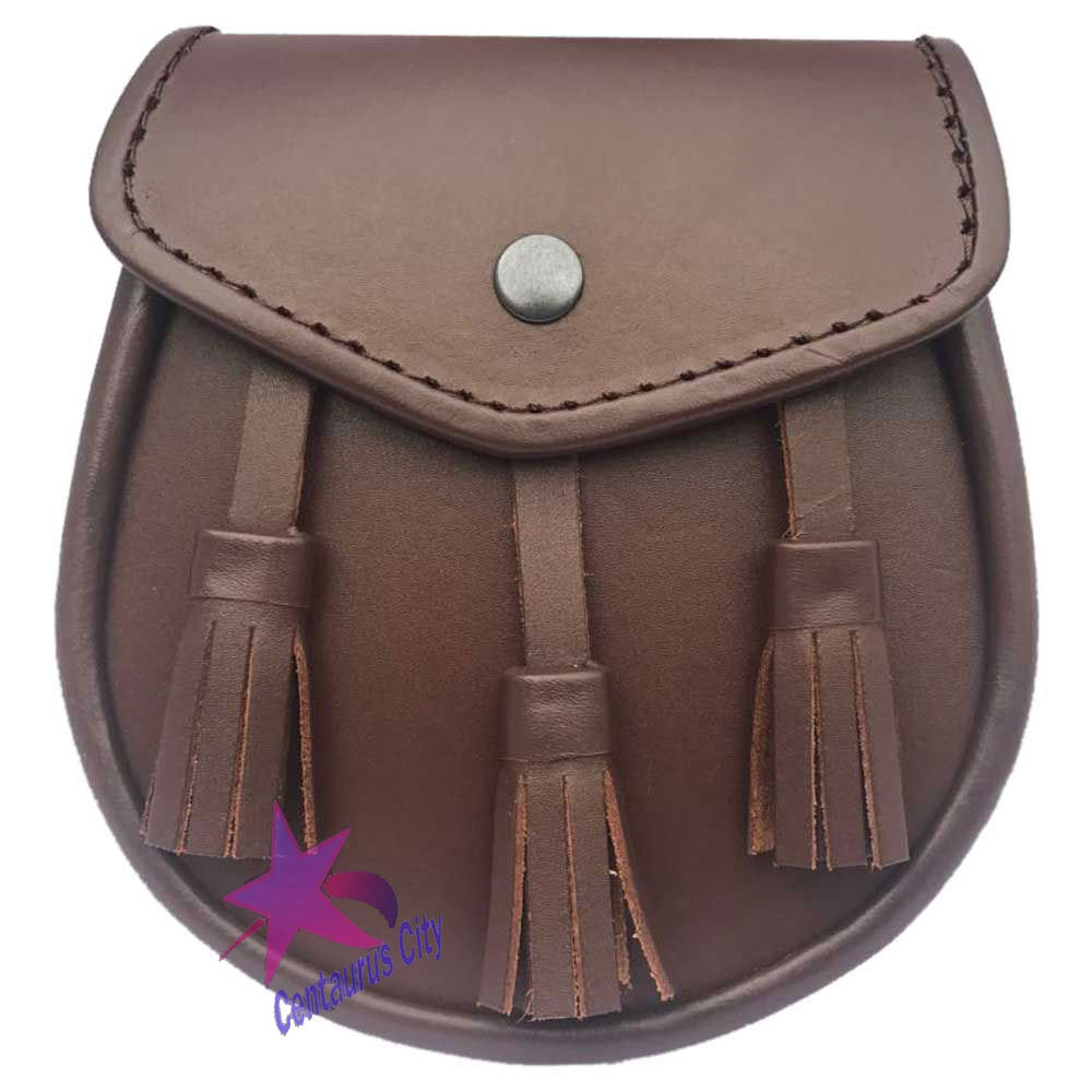 CC New Mens Scottish Kilt Sporran Semi Dress Brown Leather/Leather Kilt Sporrans