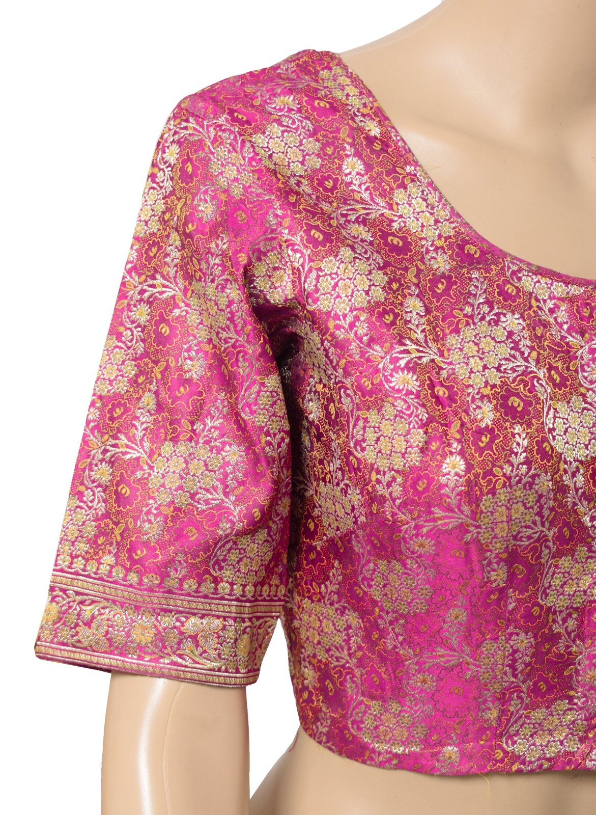 Sushila Vintage Banarasi Sari Blouse Zari Brocade Pure Satin Magenta Top 38″