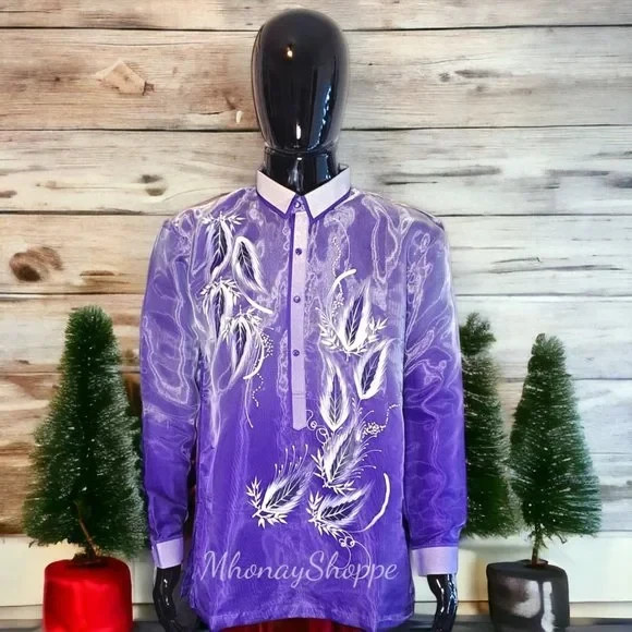 Monochromatic Hand Painted Barong Tagalog Jusi Organza Filipino Formal