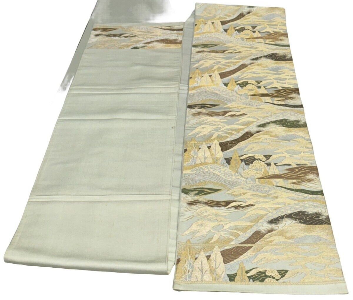 Japanese Vintage Kimono Fukuro Obi silk gray japan scenery expensive 157×11.8in
