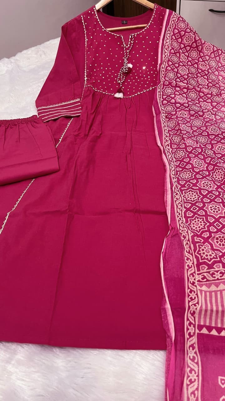 Pink Kurta Pant Designer Dupatta Set Indian Designer Salwar Suit 3 Piece Combo