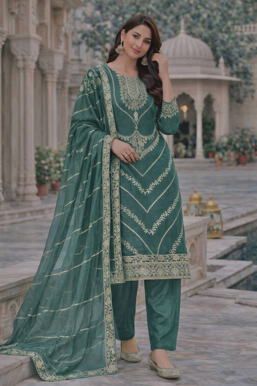Ready to Wear Sea Green Salwar Women &Girls Suit Heavy Embroidery Party Wear Set