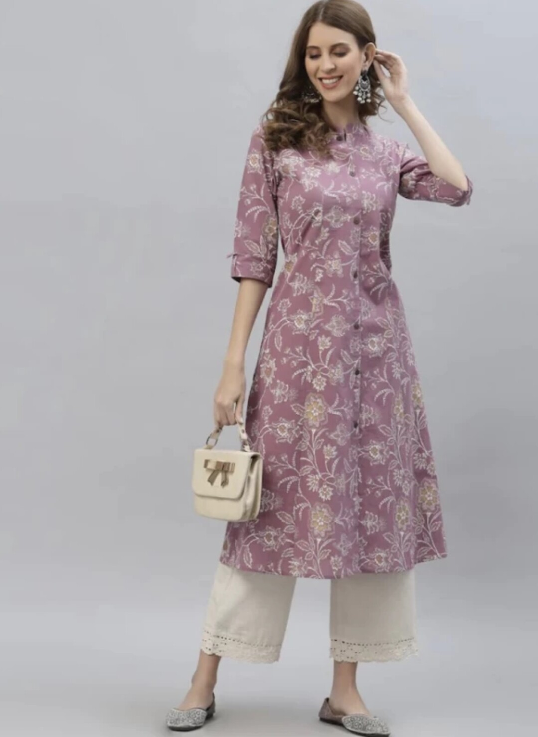 Women Kurtas ; Women Blue/ Purple Floral Printed button style A-line Kurta