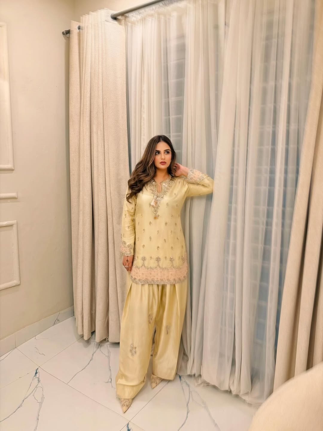Embroidered satin farshi shalwar suit with dupatta set for women festive wear