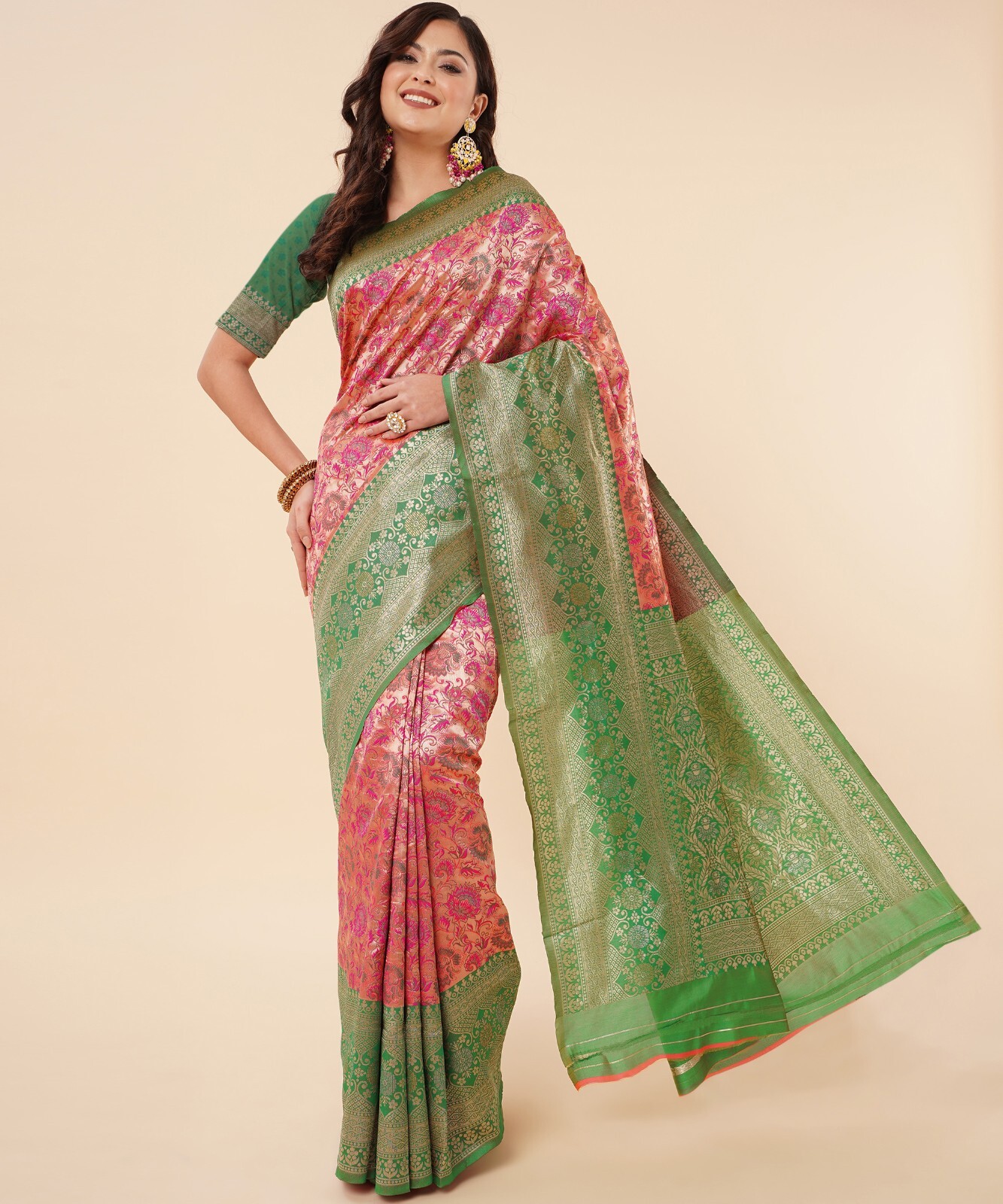 Areca Designer Tissue Brocade Silk saree blouses women Saree Cut – 5.5 Meter