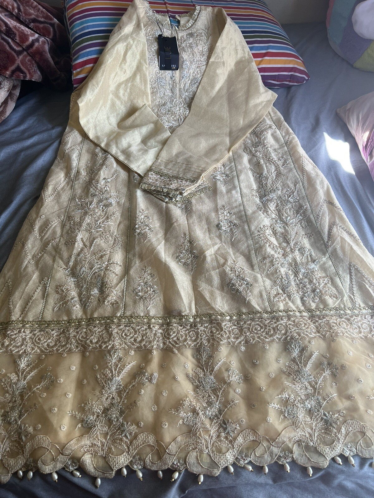 Original sapphire Brand Fancy Embroidered Kameez Dupatta 2 Piece XL Size Gold