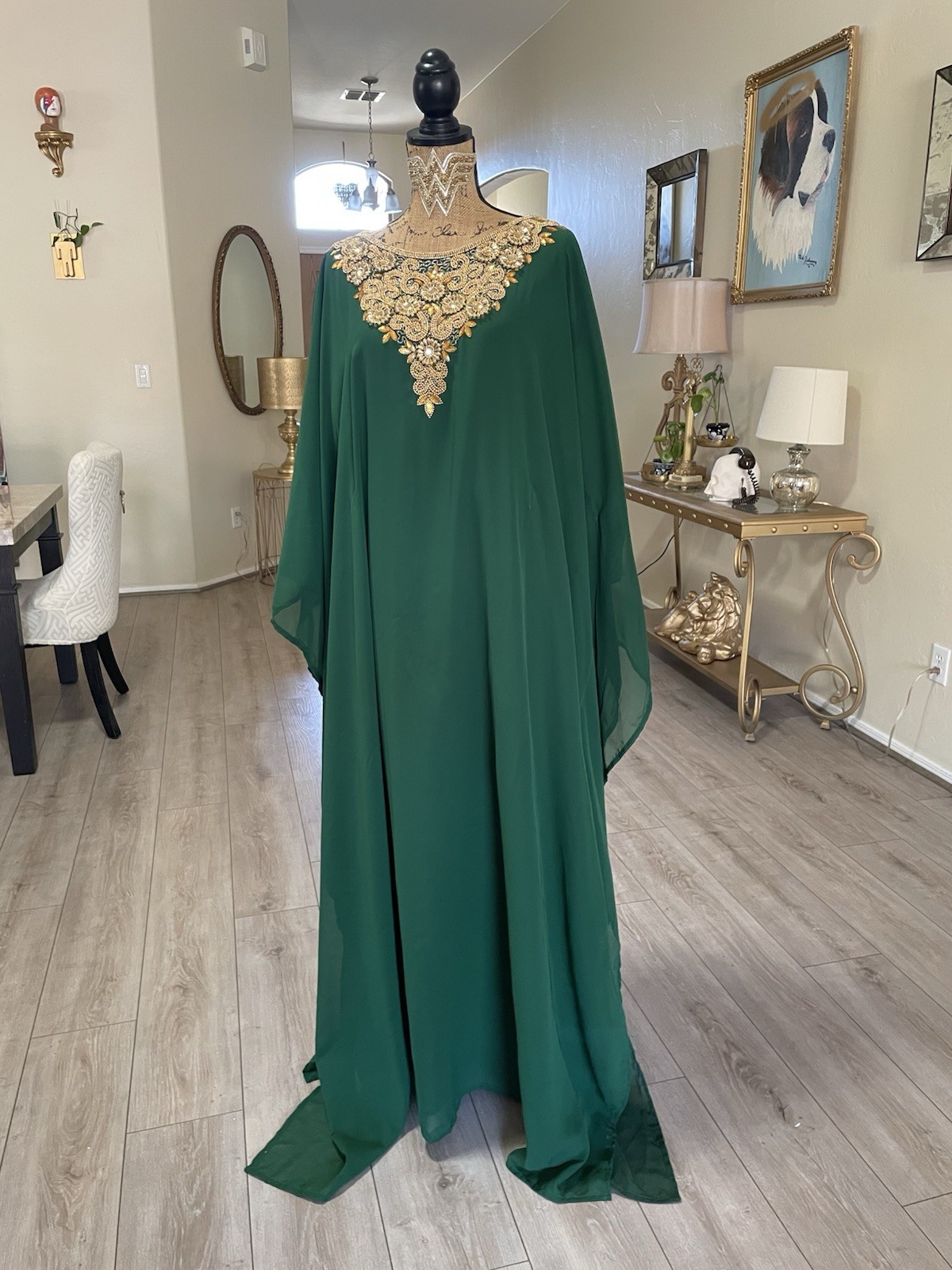 Aniiq Green Kaftan Gold Embellished Neckline Women’s Dress Size F 58