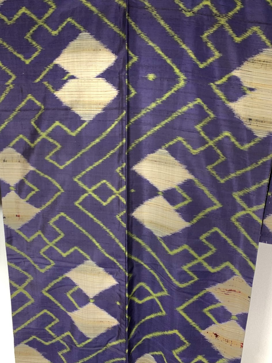 Vintage Japan Meisen Kimono Royal Purple Geometric Pattern Silk Casual Size XS