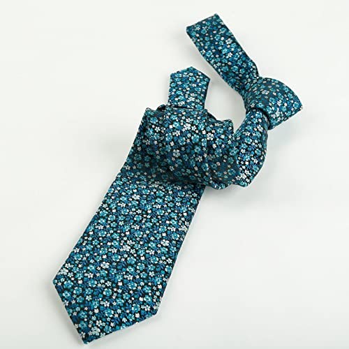 Mens 3.15inches Exquisite Floral Tie with Small Flower A142-black/ Teal/ White