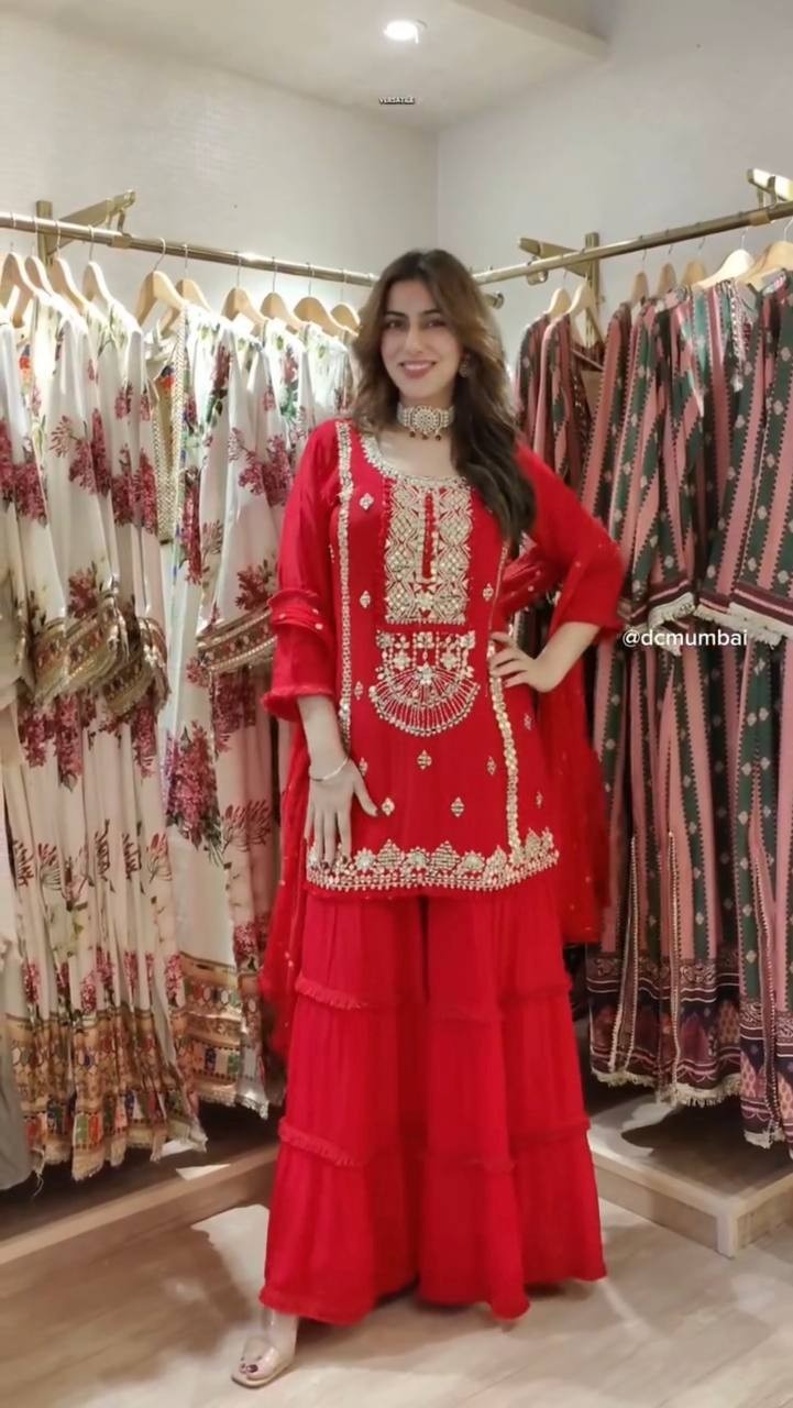 PUNJABI SHARARA PLAZZO KURTI PLAZZO SALWAR KAMEEZ SUIT WOMEN READY MADE DESIGNER