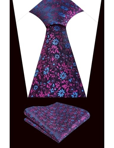 Mens 3.15inches Exquisite Floral Tie with Small Flower 996-navy Blue+magenta
