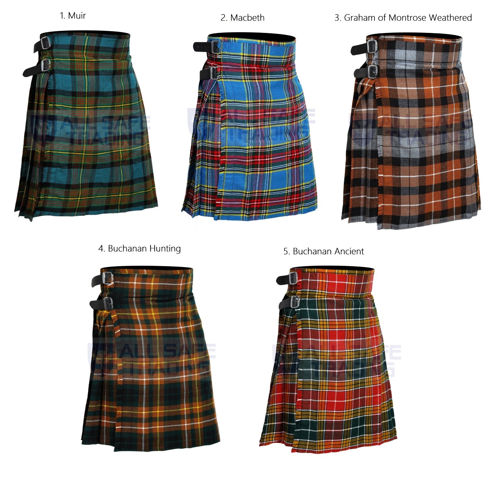 Men’s 5 Yard Scottish Kilts Tartan Kilt 13oz Highland Casual Kilt (5 TARTANS)