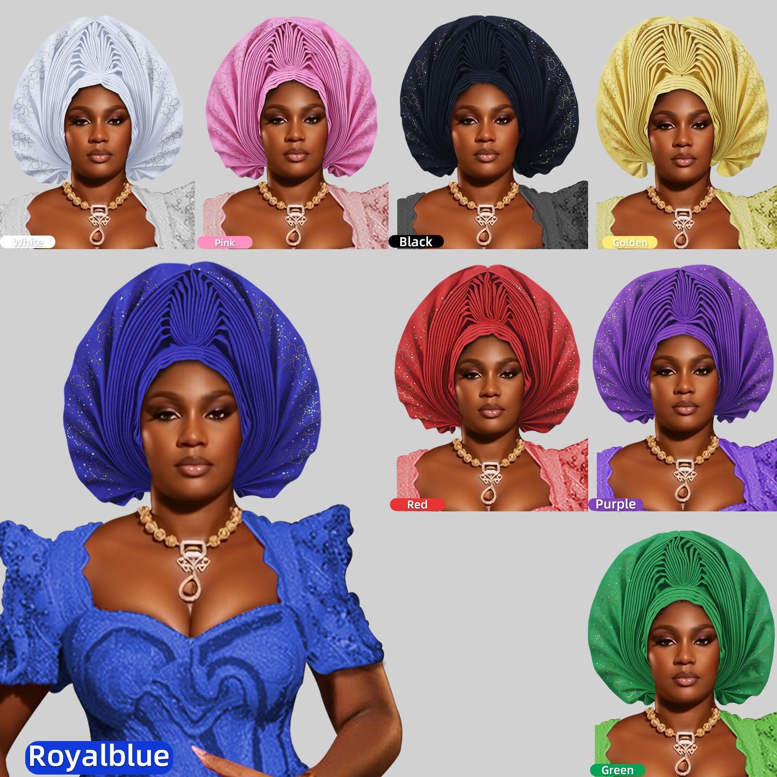Luxury Beaded Rhinestone Gele Headwrap African Nigerian Wedding Headtie Headwear