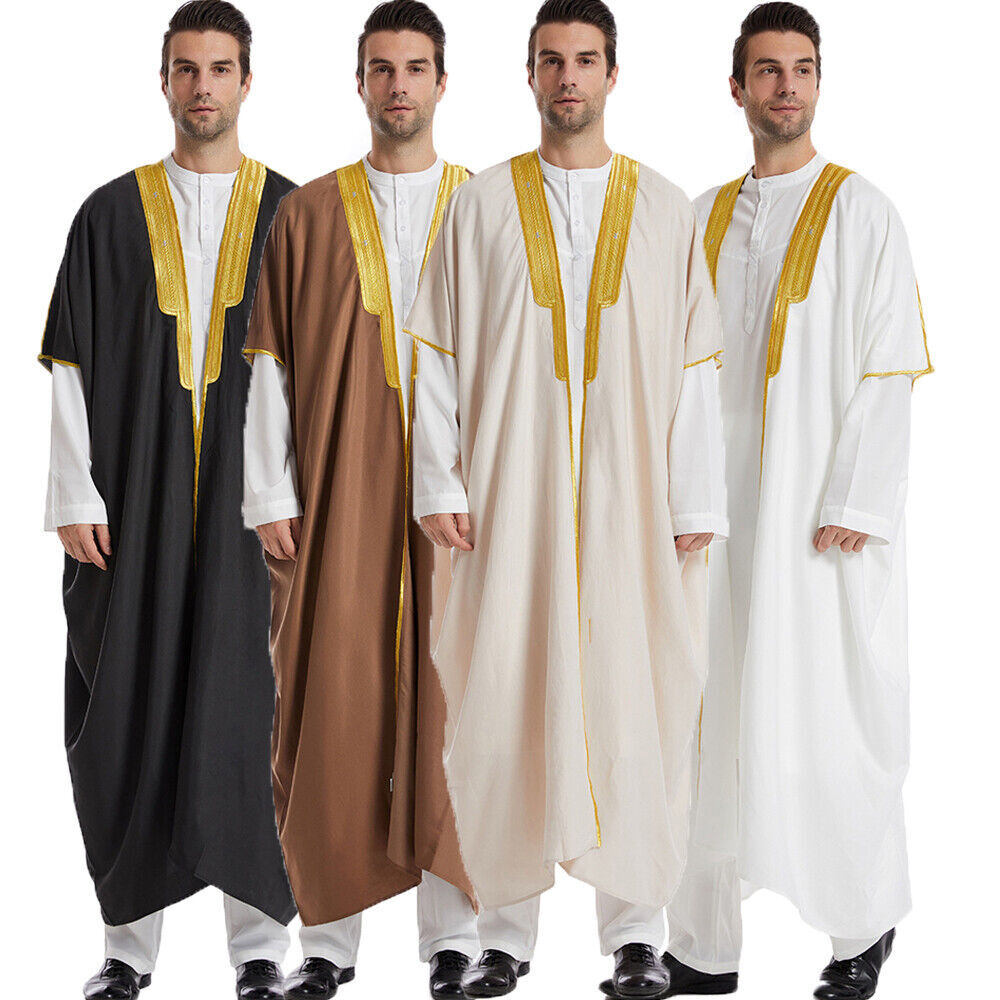 Ramadan Islamic Muslim Men Jubba Thobe Kimono Robe Abaya Dress Kaftan Dishdasha