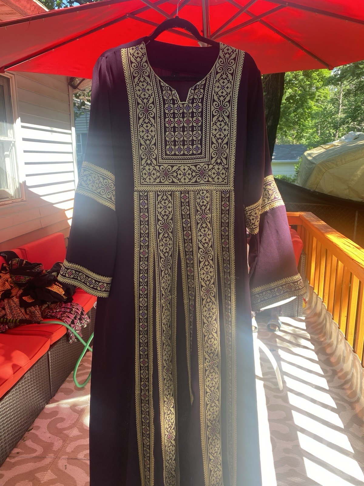 Women’s Purple & Gold Embroidered Kaftan Dress Middle Eastern One Size 4
