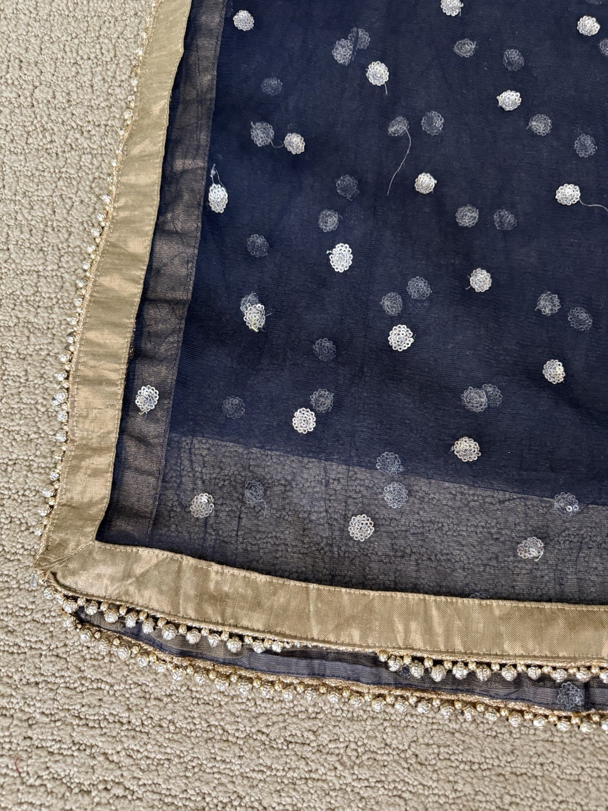 Navy Blue Salwaar Kameez with Chuni and Flare Pants, Nice!