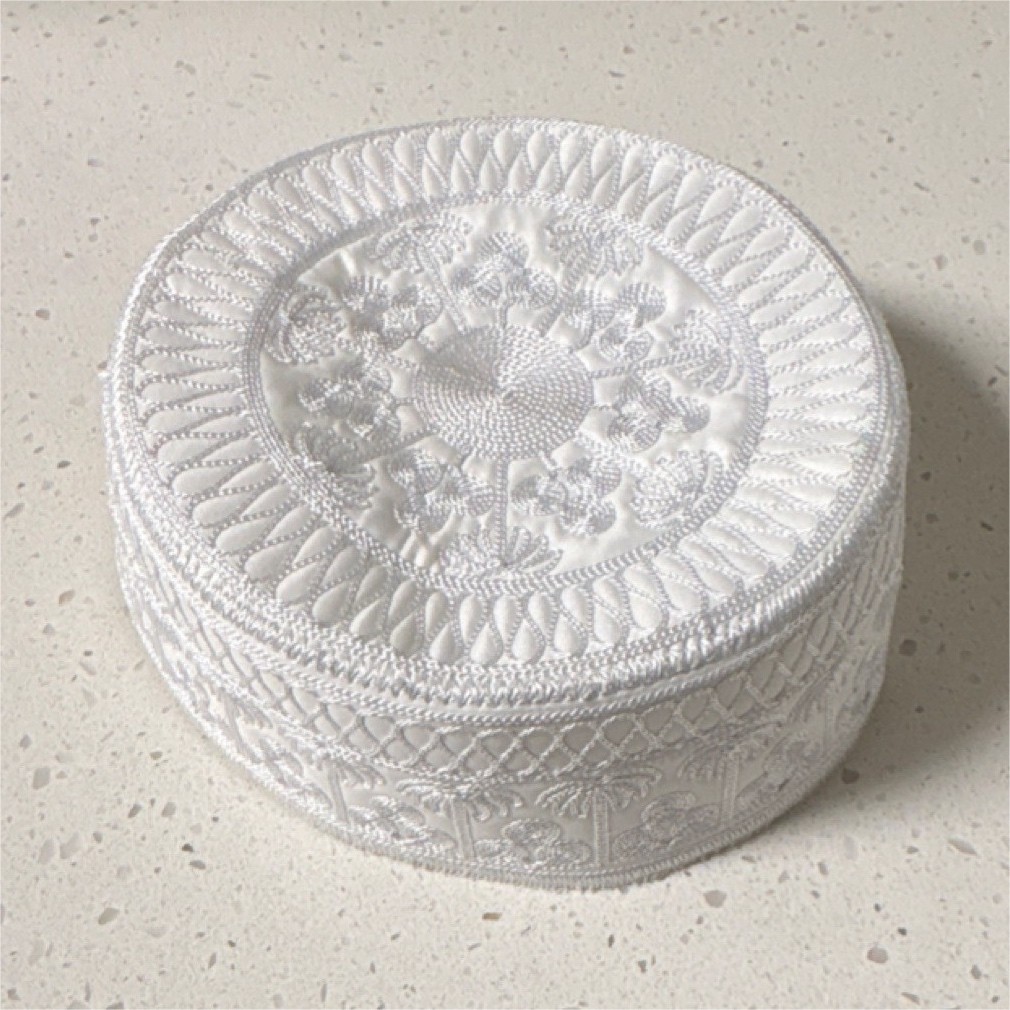Zam Zam White Embroidered Kufi Cap for Men Size L Polyester