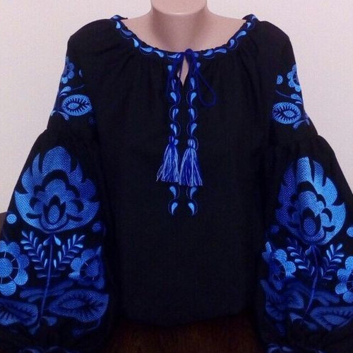 Vyshyvanka Elegant Ukrainian embroidered blouse Top Shirt black color XS-4XL