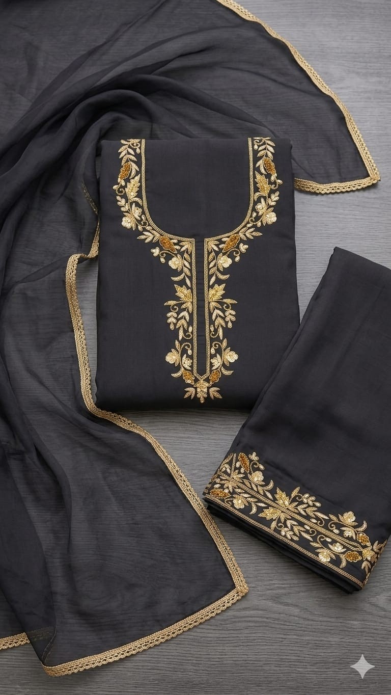 Black Hand Embroidered Salwar Kameez Set for Women | Custom Stitched Suit |…